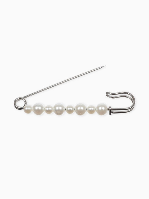 Булавка Жемчужная дорожка, 8 см (+ - 0.5 см), белая в серебре