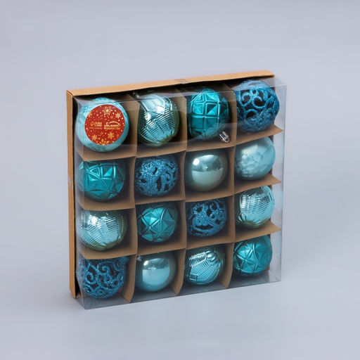 Ёлочные игрушки Винтаж, шары новогодние, d=6 см, набор 16 шт., голубой - Зимнее волшебство фото 2