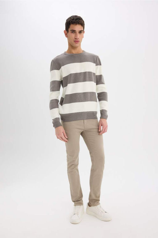 Standart Fit Bisiklet Yaka Cizgili Triko Kazak - Defacto фото 3