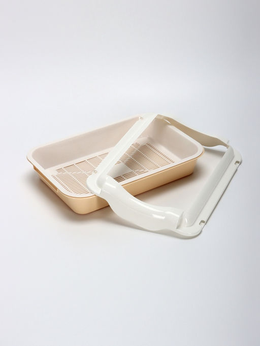 Туалет средний с бортом и сеткой 36×26×9, см, лоток бежевый, сетка и борт белые