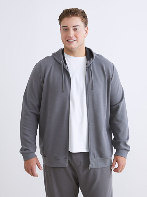 Kap??onlu Uzun Kollu Erkek Fermuarl? Sweatshirt