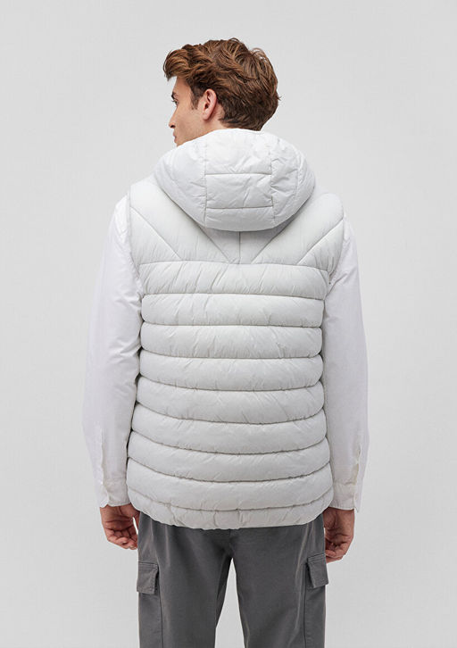 Kapusonlu Gri Sisme Yelek - Mavi фото 4