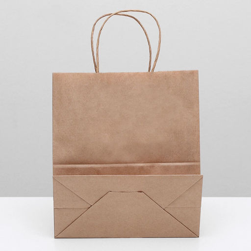 Пакет крафт без печати, круглая ручка 22 х 12 х 25 см, набор 20 шт.