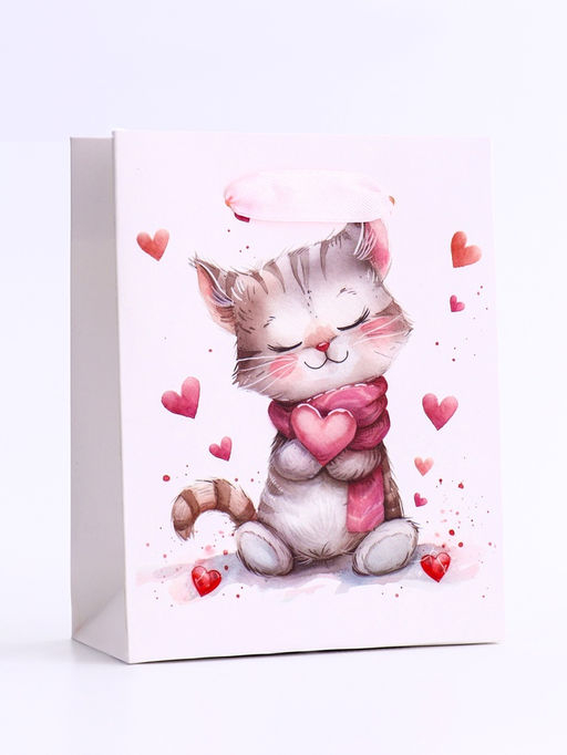 Цена за 4 шт. Пакет подарочный вертикальный «Сердечный котик», S 12×15×5.5 см