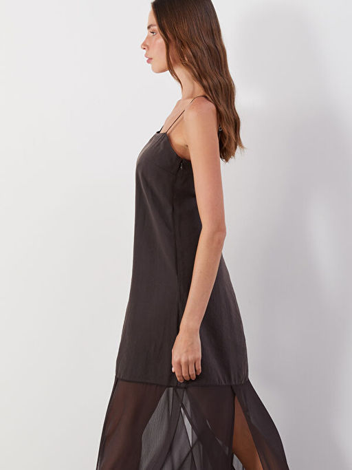 Kare Yaka Modal Kar???ml? Elbise