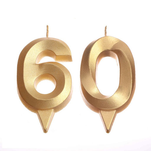 Цена за 2 шт. Свеча в торт юбилейная «Грань» (набор 2 в 1), цифра 60, золотой металлик, 6.5 см