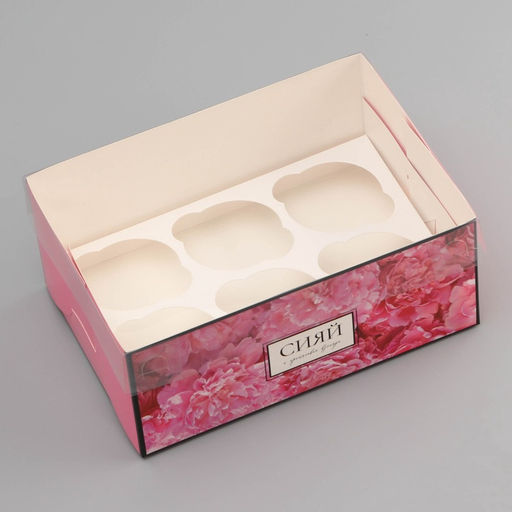 Цена за 5 шт. Коробка для 6 капкейков с прозрачной крышкой, Сияй от счастья, 23?16?10 см