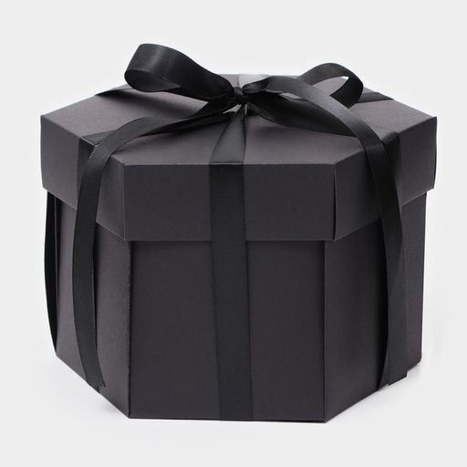 Коробка - сюрприз раскладушка, чёрная, с лентой и двойным скотчем для сборки, 19×13 см