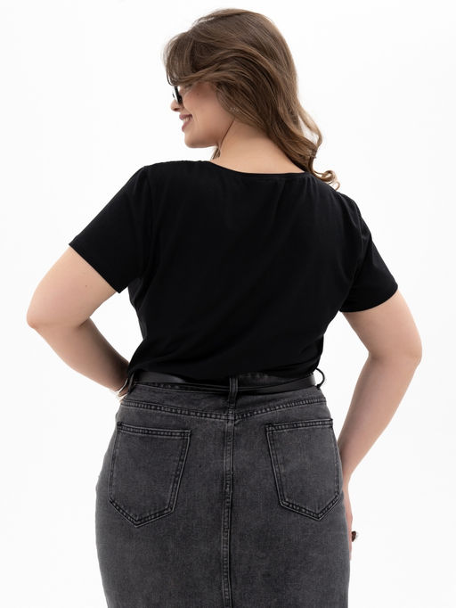 Футболка с КРУЖЕВОМ хлопок 95%, лайкра 5%,черная - Binita фото 14