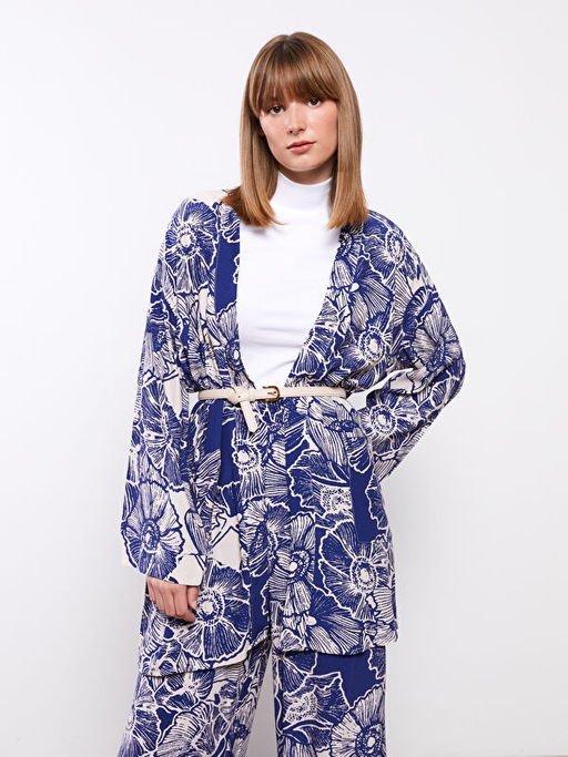 ?al Yaka Desenli Uzun Kollu Kad?n Kimono