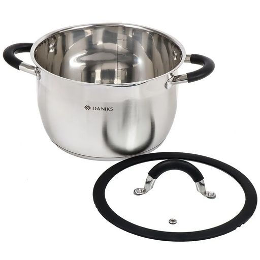 Кастрюля нержавеющая сталь, 5 л, крышка стекло, Daniks, Орландо, GS-01435-22CA, индукция (397624)  фото 7