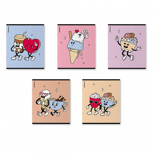 АКЦИЯ Цена за 5 шт. Тетрадь общая ученическая ErichKrause Yummy, 48 листов, клетка, матовая ламинация+выборочный УФ-лак_MIX-PACK