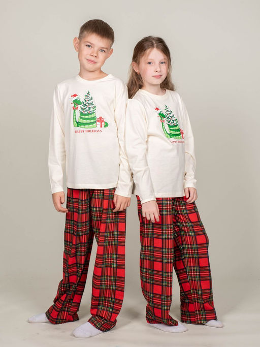 Пижама детская (джемпер+брюки) 9135 молочный/зеленая клетка 650 Be Friends  фото 7