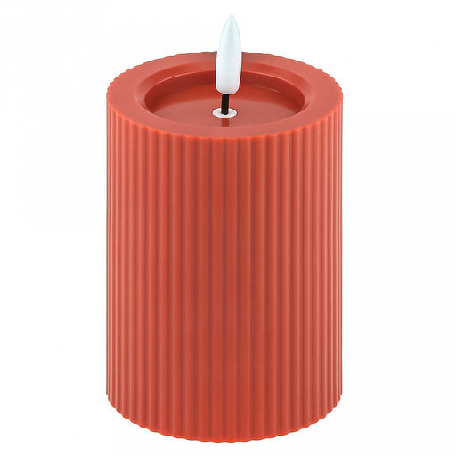 Свеча интерьерная, светодиодная на батарейках д7,4см h10(12,5)см, свет теплый, с мерцанием, матовый пластик, цвет красный, питание от 2-х батареек АА (в комплект не входят) (Китай)