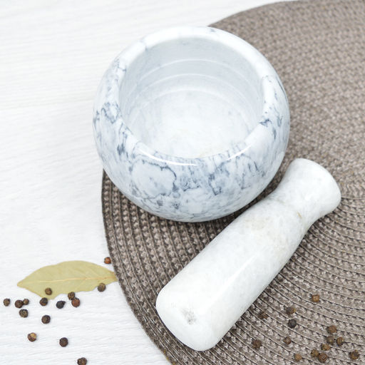 Ступка с пестиком 8х10см серая, мрамор 5029 - Коралл фото 3