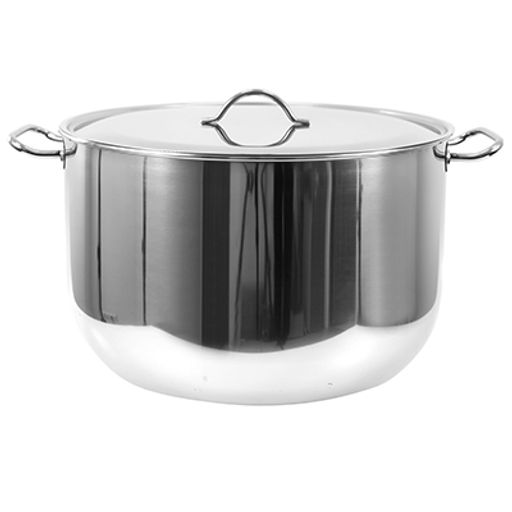 Кастрюля из нержавеющей стали 40л, д45см, металлическая крышка, цельнотянутая конструкция корпуса, матовая (Россия)