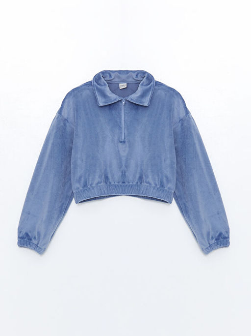 Polo Yaka Kadife K?z ?ocuk Sweatshirt ve Tayt - Waikiki фото 2