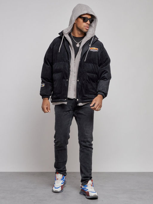 Плюшевая куртка мужская с капюшоном молодежная черного цвета 28117Ch - Mtforce фото 6