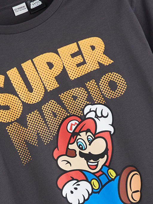 Bisiklet Yaka Super Mario Bask?l? Erkek ?ocuk Ti??rt