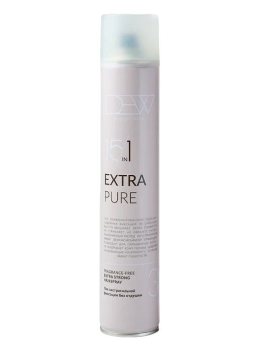 DEW Professional Лак для волос экстрасильной фиксации без отдушки / Extra Pure, 500 мл
