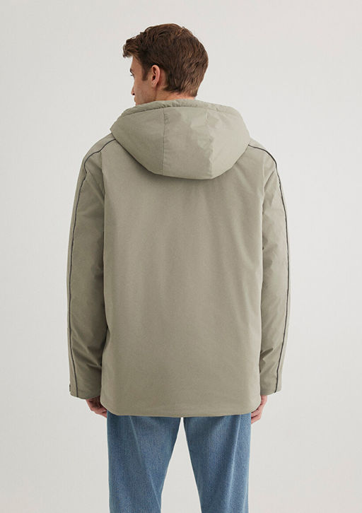 Kapusonlu Haki Ceket - Mavi фото 8