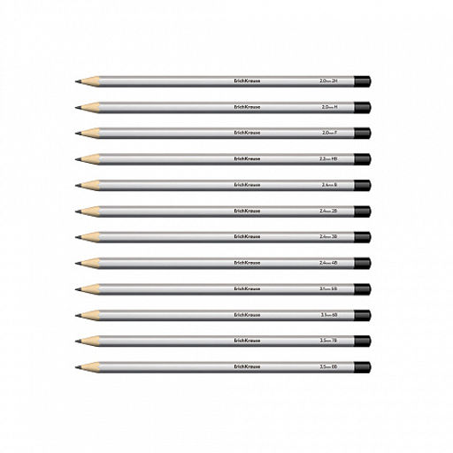 Цена за 12 шт. Набор из 12 чернографитных карандашей ErichKrause Art, шестигранных, 2Н, Н, F, HB, В, 2В, 3В, 4В, 5В, 6В, 7В, 8В (в коробке)