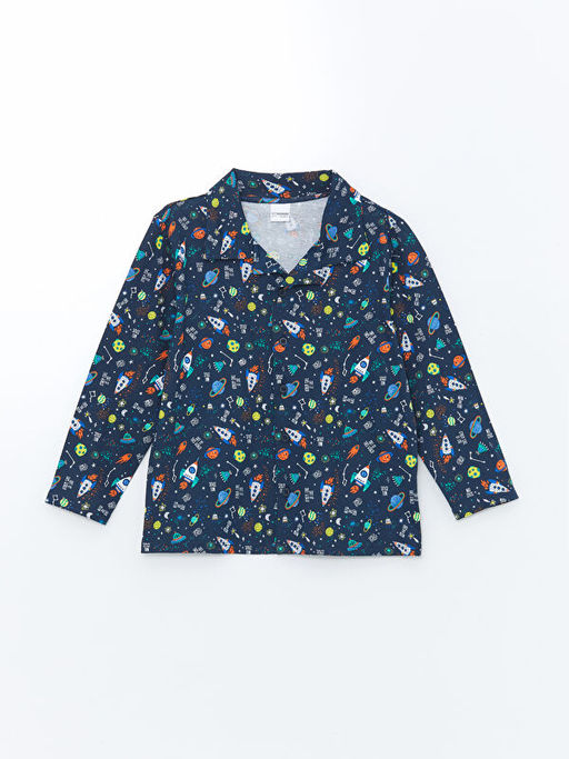 Polo Yaka Bask?l? Erkek ?ocuk Pijama Tak?m?