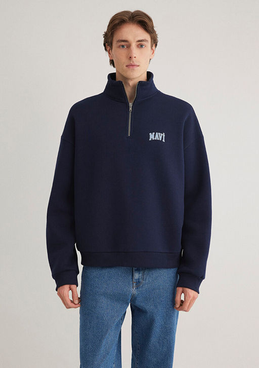 Mavi Logo Bask?l? Yar? Fermuarl? Lacivert Sweatshirt  фото 4