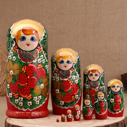 Матрёшка дерево «Хохлома», красное платье, 10 кукольная, 26 см