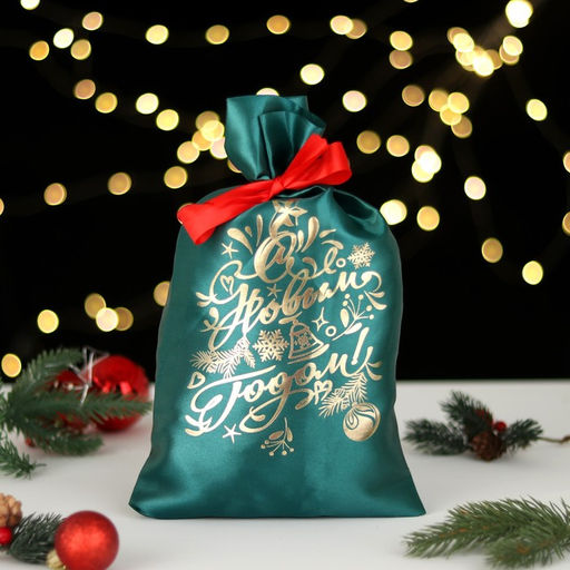 Цена за 5 шт. Мешок С новым годом!, ёлка и игрушки,зелёный, 20 х 30см - Дарим красиво фото 3