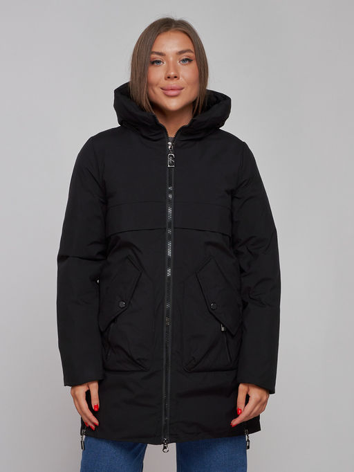Зимняя женская куртка молодежная с капюшоном черного цвета 58622Ch - RoccaManer фото 19