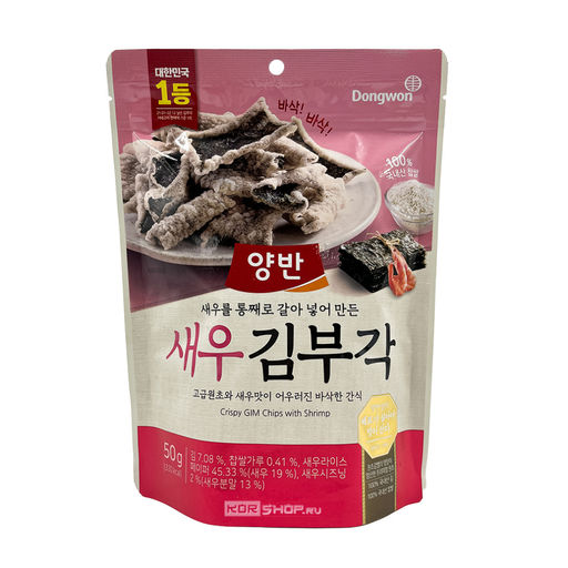 Хрустящие чипсы из морских водорослей со вкусом креветки Dongwon, Корея, 50 г Акция