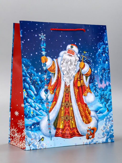 Цена за 2 шт. Пакет подарочный новогодний ламинированный, «Дед Мороз в лесу», 26×12×32 см