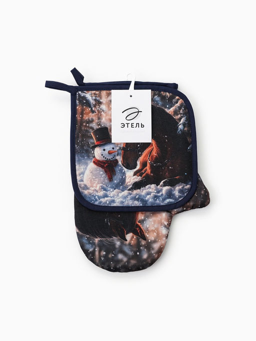 Кухонный набор Этель: варежка-прихватка 20?28 см, прихватка 19?19 см, синяя