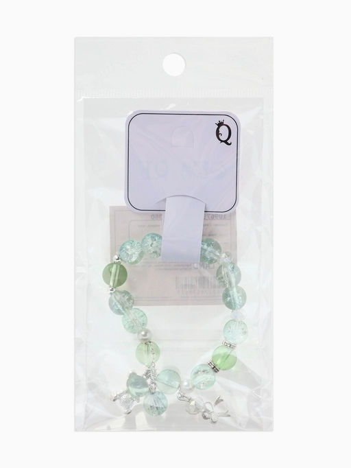 Браслет с подвесками "Сахарный" мишка, шар №10/8, цвет зелёно-голубой в серебре