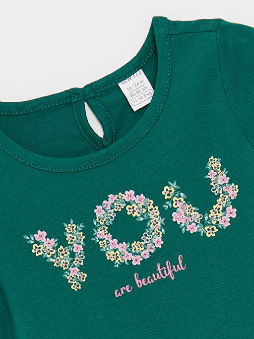 Bisiklet Yaka Bask?l? K?sa Kollu K?z Bebek Ti??rt - Waikiki фото 2