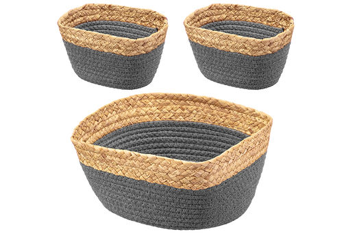 Набор 3 плетеных корзин 1 корзинка 30*25*14 см, 2 корзинки 22*14*12 см, серый - Elan gallery фото 3