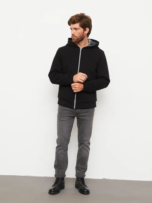 Акция -10%!!! М-34 Куртка-толстовка мужская на меховой подкладке (черный)