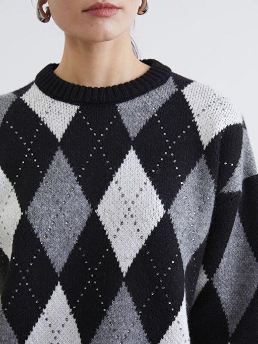 Bisiklet Yaka Baklava Desenli Kad?n Triko Tunik