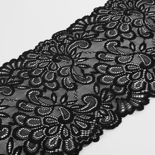 Кружевная эластичная ткань, 185 мм, 2.7±0.5 м, чёрная
