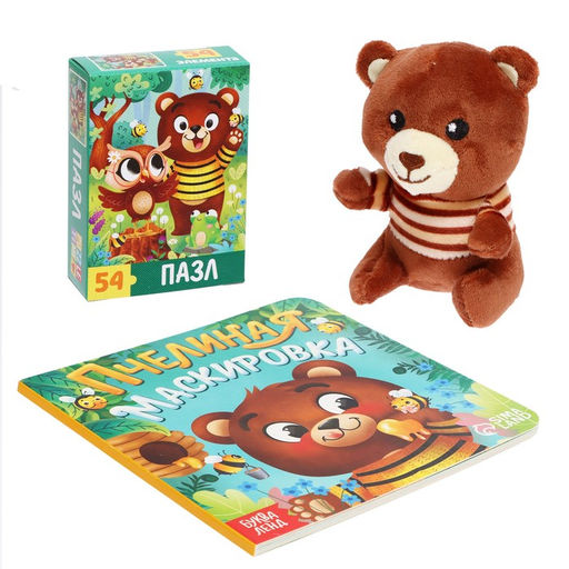 Набор 3 в1 Медвежонок Мэни, картонная книга, пазл, игрушка - Буква-Ленд фото 2