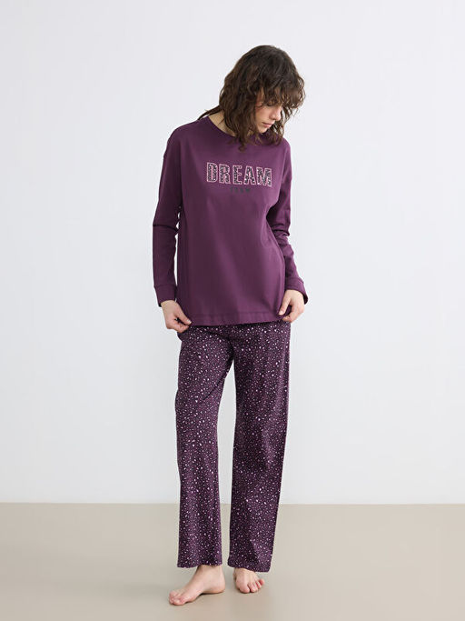 Bisiklet Yaka Bask?l? Kad?n Pijama Tak?m