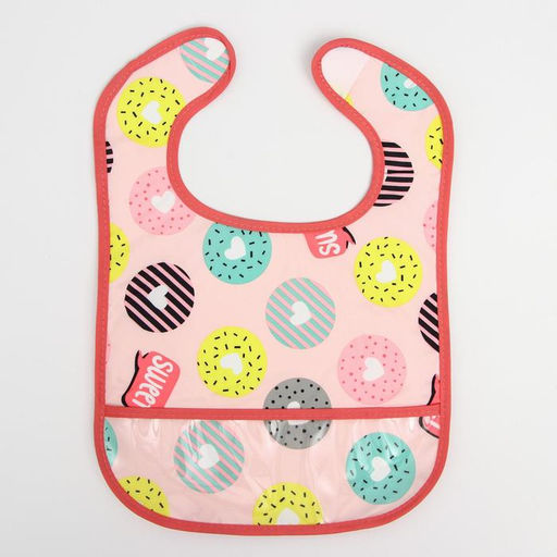 Нагрудник для кормления Крошка Я «Пончики» непромокаемый на липучке, с карманом