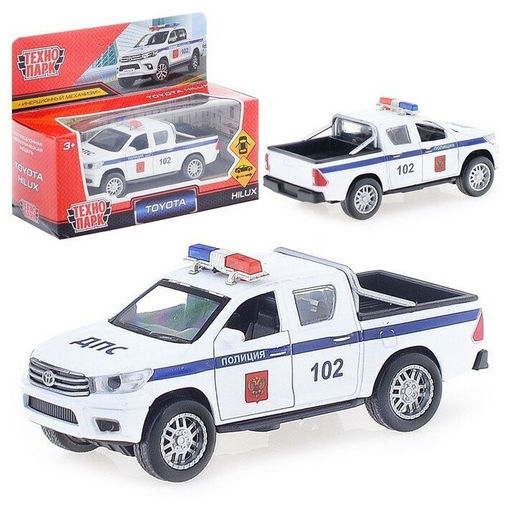 . Модель "Toyota Hilux. Полиция" металл 12 см, двери, инерц, белый, арт.HILUX-12SLPOL-WH
