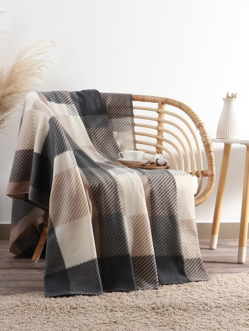 Плед флисовый «Экономь и Я. Клетка», 150×180 см, флис 160 г/м², бежевый