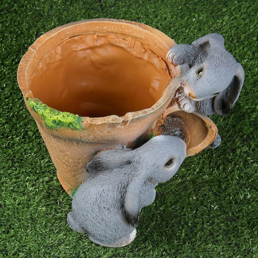 Фигурное кашпо для цветов Зайцы у горшочка, 17 см, полистоун - Хорошие сувениры фото 5