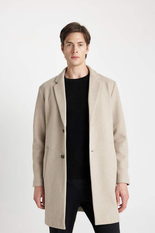 Erkek Vizon Relax Fit Ceket Yaka Dugmeli Cepli Kase Kaban Parka - Defacto фото 2