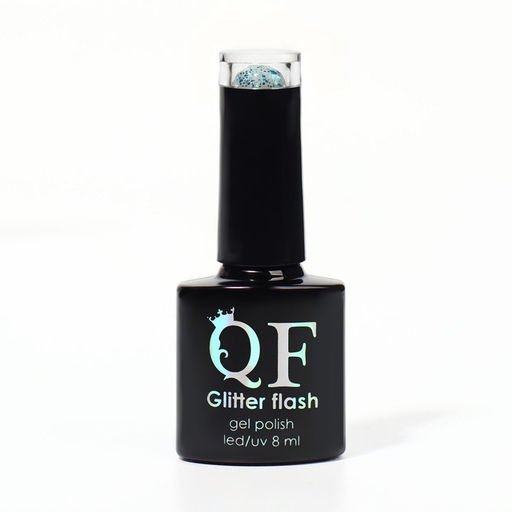Гель лак для ногтей, GLITTER FLASH, 3-х фазный, 8мл, LED/UV, цвет прозрачный/голубой (04) - Queen fair фото 6