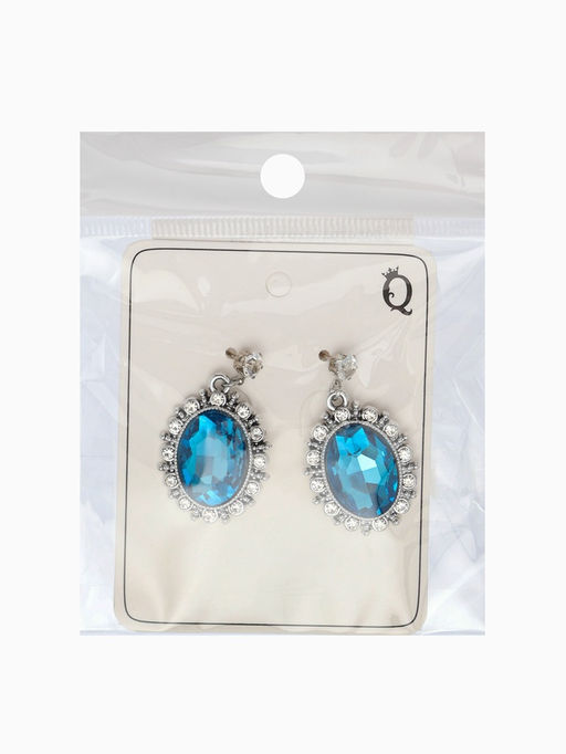 Серьги со стразами "Овал грань", цвет голубой в серебре