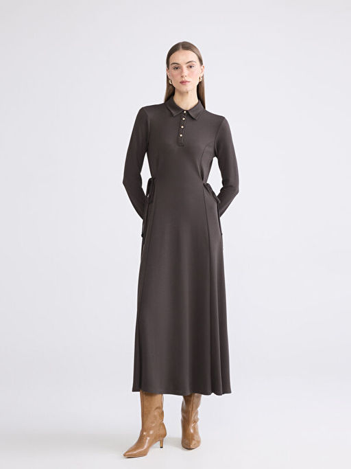 G?mlek Yaka Beli Ba?c?kl? Elbise